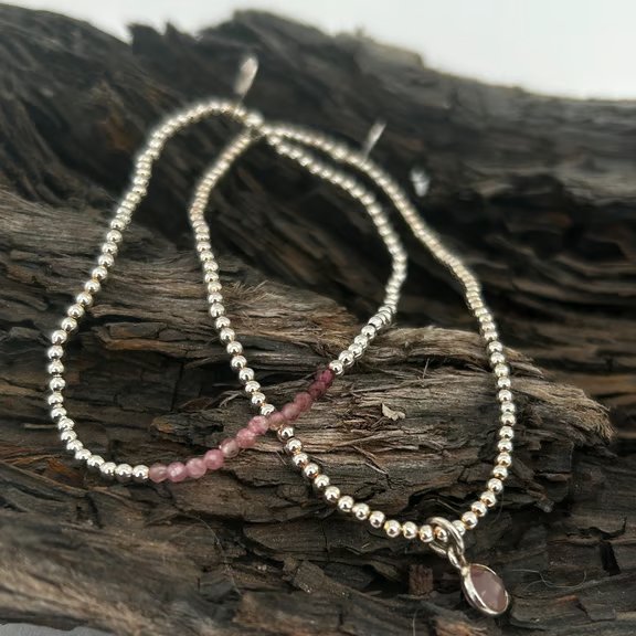 Ruby Tuesday - Sterling Silver & Ruby beaded  bracelet stack