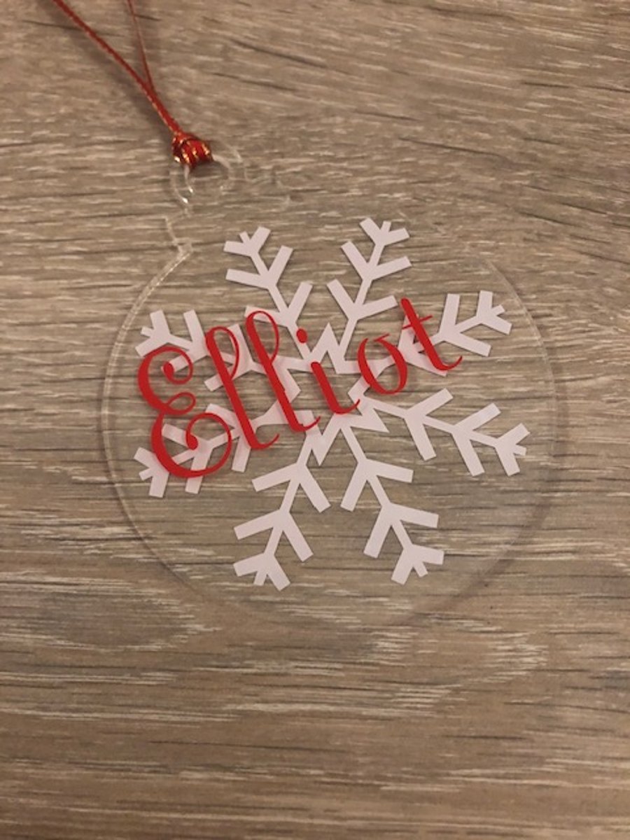 80mm Personalised Flat Acrylic Christmas Baubles, available in various colours.