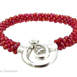 Rainbow Raspberry Red Woven Kumihimo Seed Bead Bracelet