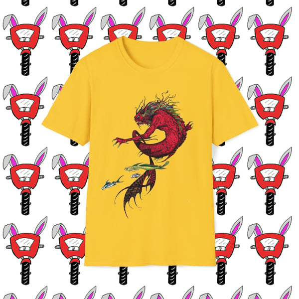 Merman Red Dragon Mermaid Fantasy Unisex Softstyle T-Shirt by Bikabunny