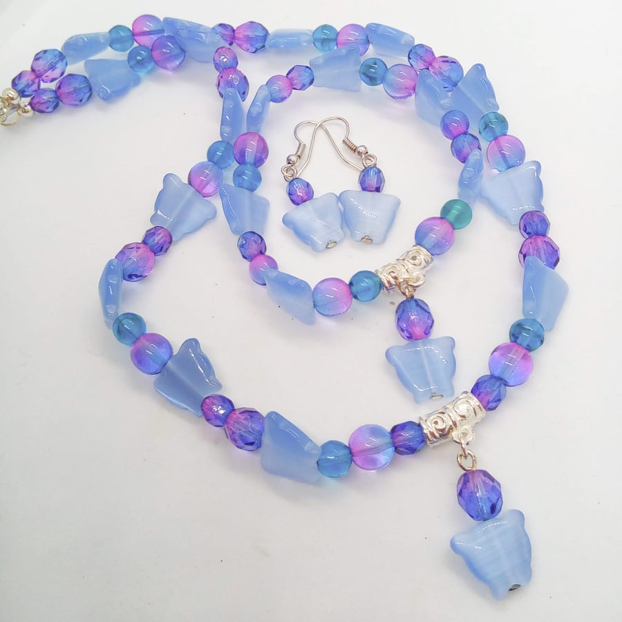 Purple and Blue Jewellery Set With Butterflys, Valentines Gift, Mothers Day Gift