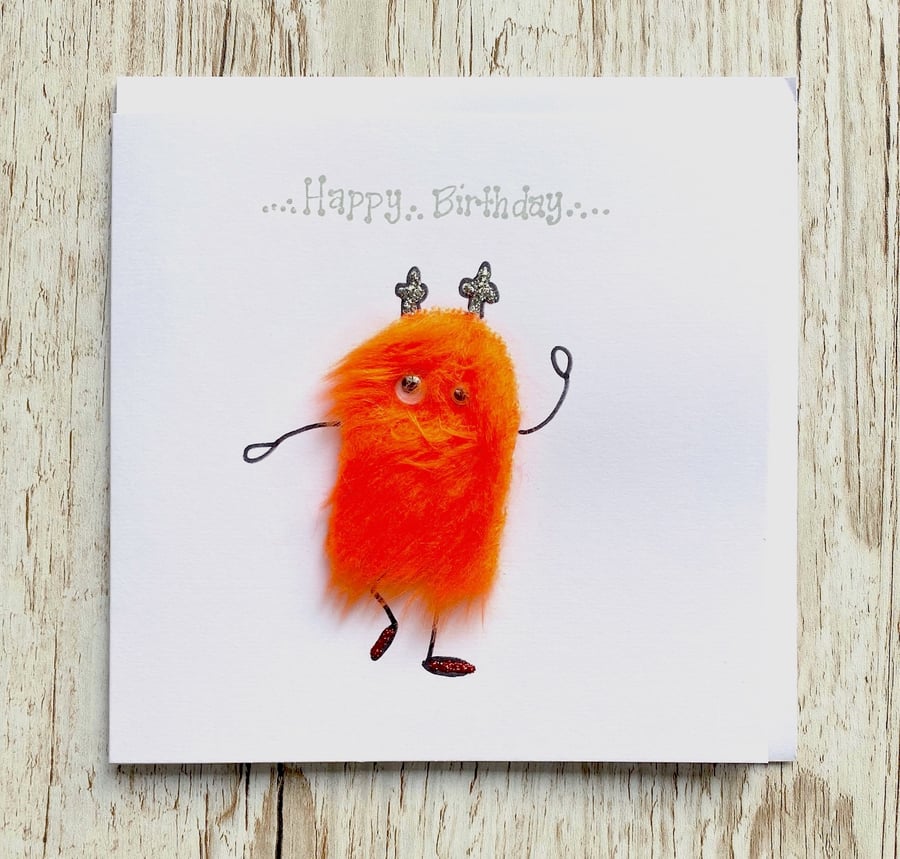 Birthday card - orange friendly mini monster 