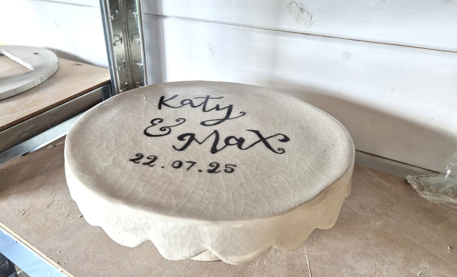 Hand thrown personalised cake stand