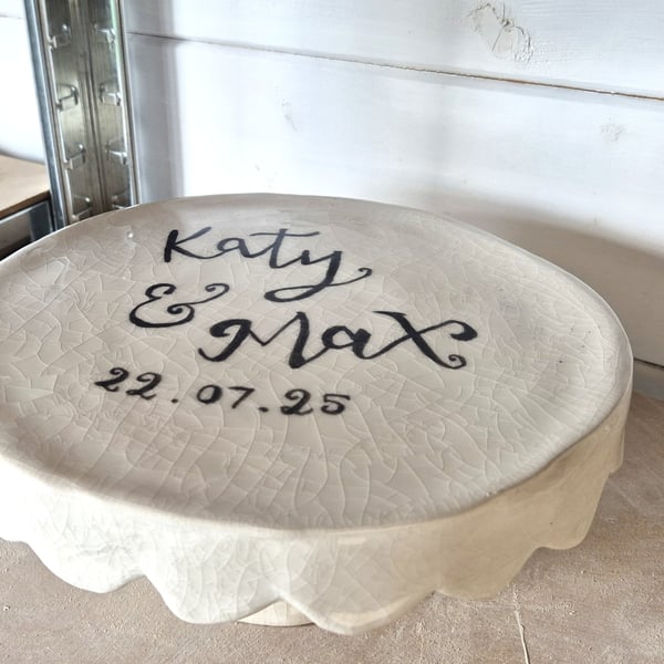 Hand thrown personalised cake stand