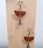 Leather and Metal Bead Dangle Drop Earrings Boho Chestnut Brown  - Image 1