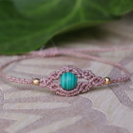 Delicate bracelet with natural stone malachite , bohemian style 