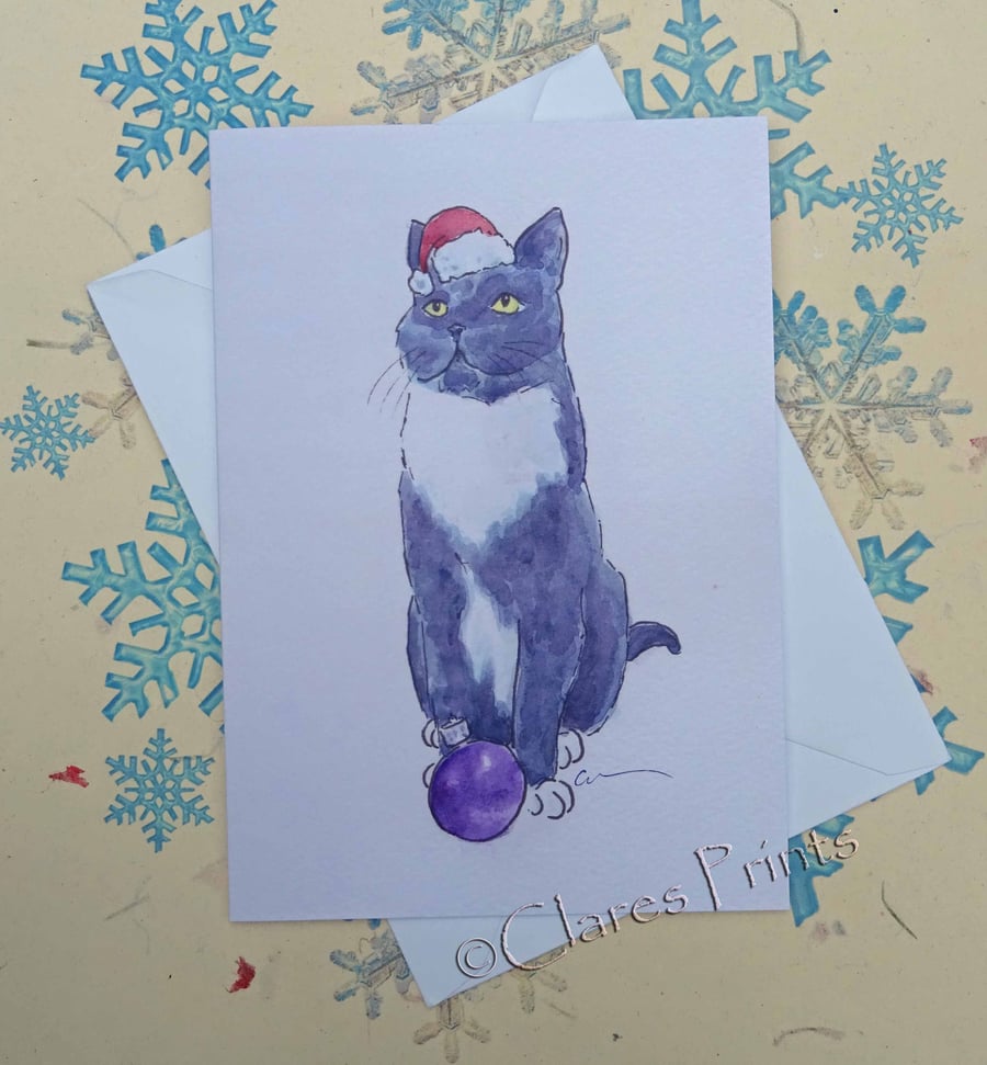 Christmas Cat Greeting Card From my Original Painting