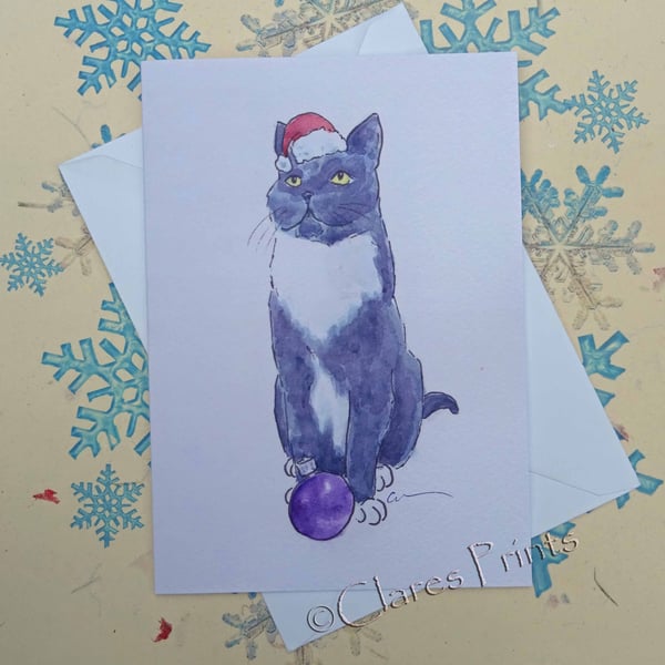 Christmas Cat Greeting Card From my Original Painting