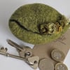 Wet felted Pod Purse: Zingy Olive (L)