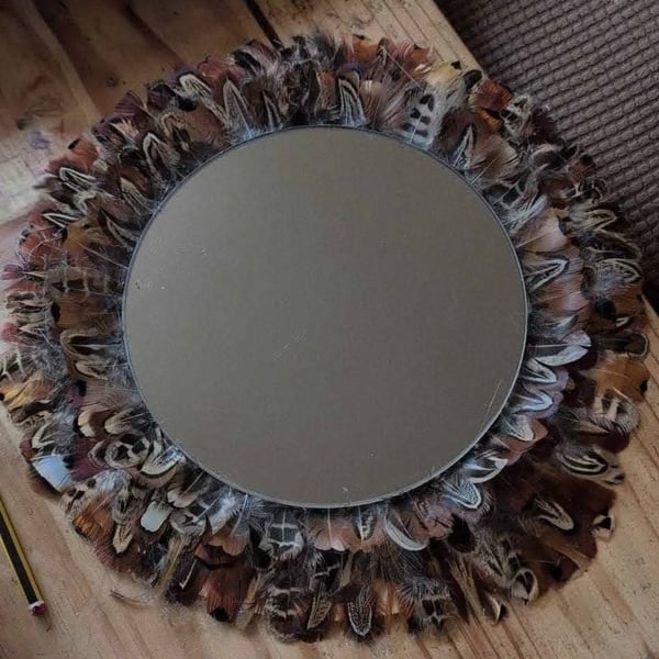 Round Pheasant Feather Mirror – Handmade Country Home Décor