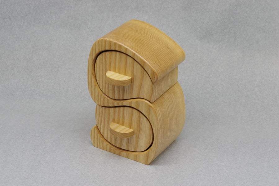 Handmade Wooden Trinket, Jewel Box. With Secret Drawer. Scottish Ash Bandsaw box