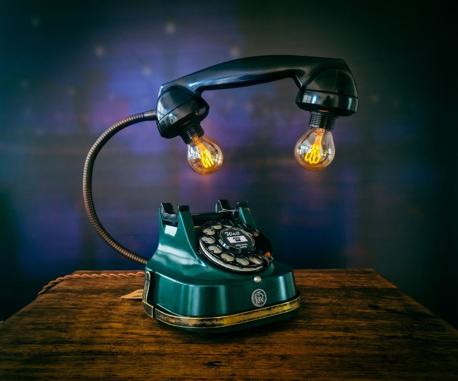 Vintage Green Rotary Telephone Upcycled Desk Lamp