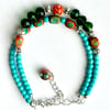 Turquoise & Orange Boho Style Double Brand Bracelet