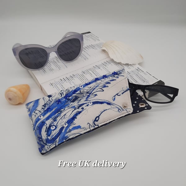 Glasses case blue and white themed with sequin beading  