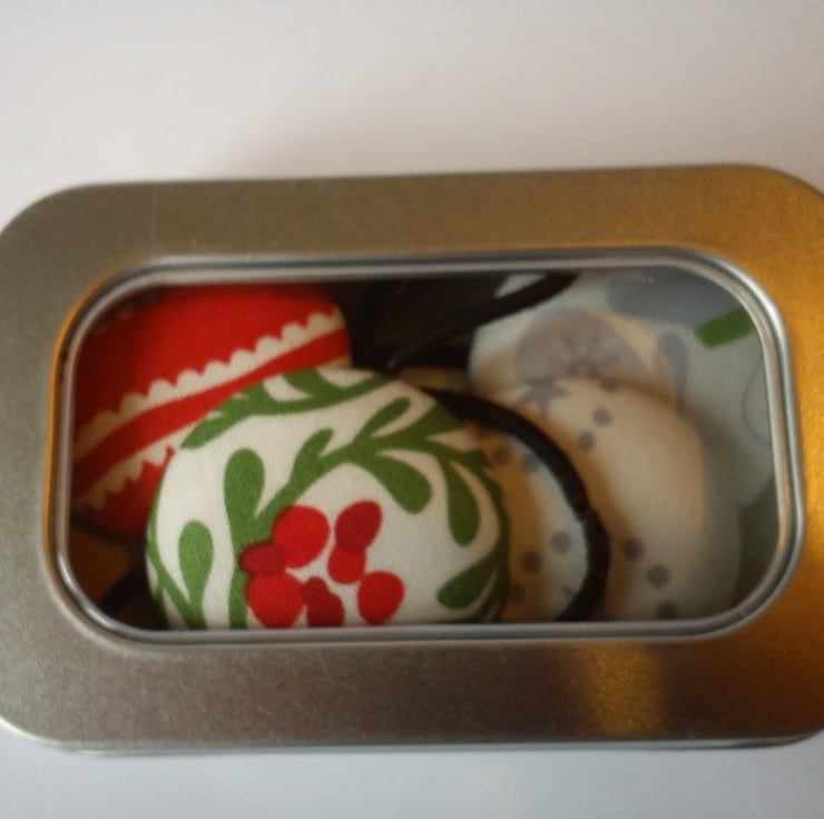 Christmas hair button bobbles set of 5 in gift tin - Folksy
