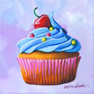 Cupcake Oil Painting – Original & Unframed – A Gift to Bring Smiles!