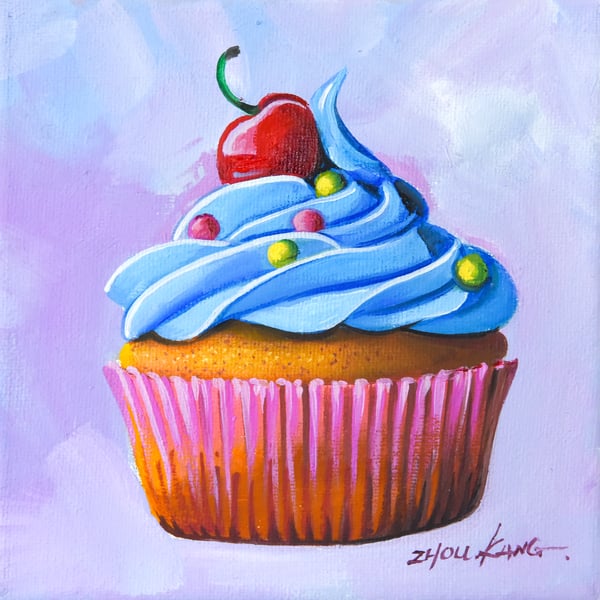 Cupcake Oil Painting – Original & Unframed – A Gift to Bring Smiles!