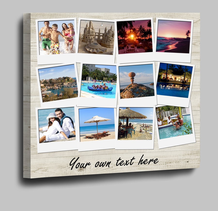 Polaroid Style Canvas Photo Collage with 6, 8 or 12 Images, Personalised Gift 
