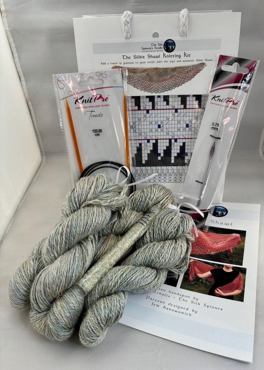 Silk Shawl Knitting Kit 'The Silkie Shawl' Colour: Silver Birch