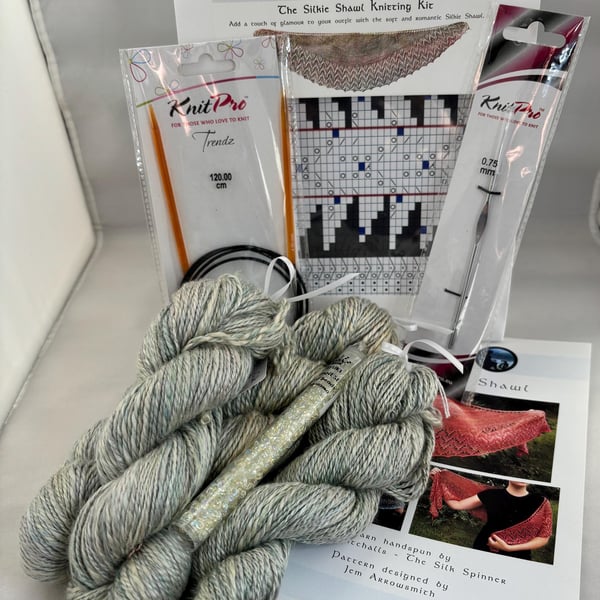 Silk Shawl Knitting Kit 'The Silkie Shawl' Colour: Silver Birch