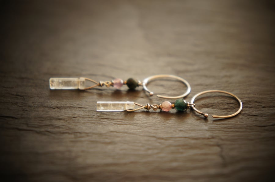 Watermelon Tourmaline and Silver Ancient Roman Style Earrings