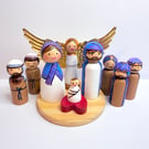 Colourful Blue scandi style Christmas Nativity Set with Shepherds and Kings