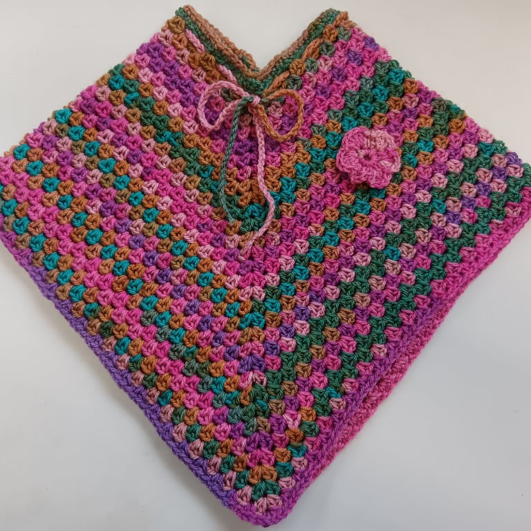Crochet Child's Poncho (Pink Meadow) - adorable outerwear!