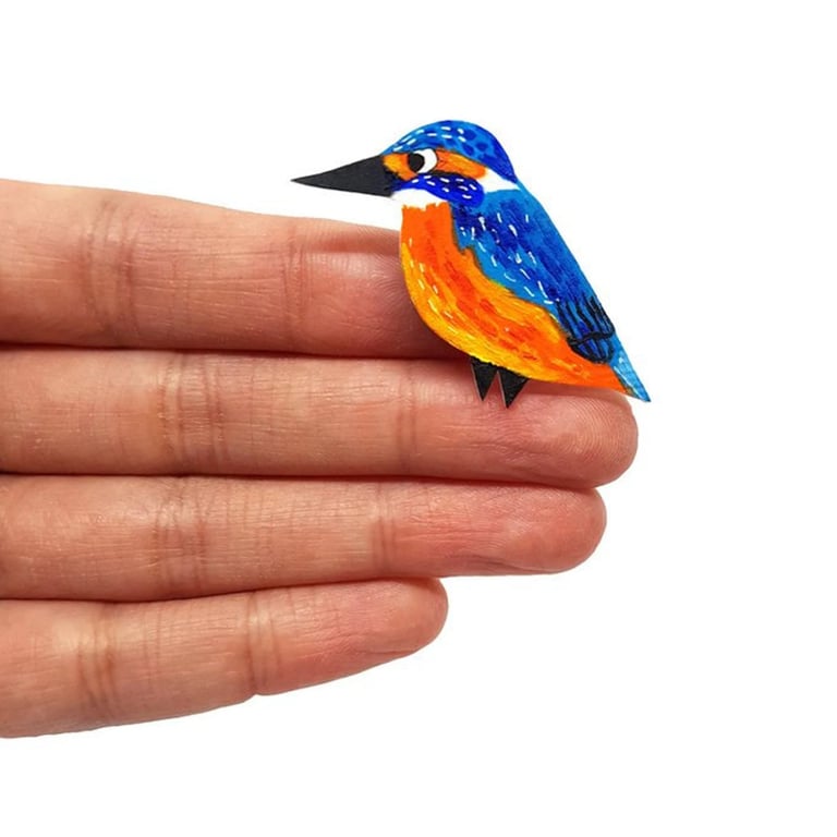 Kingfisher Brooch - Handcoloured - Bird Badge