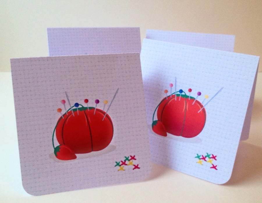 Set of Four Notecards,'Pretty Pins'Blank Notecards with Envelopes