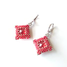 Square Crystal Earrings in Raspberry Red