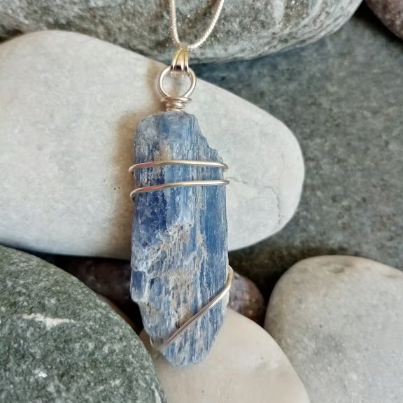 Wire-wrapped natural Kyanite necklace 