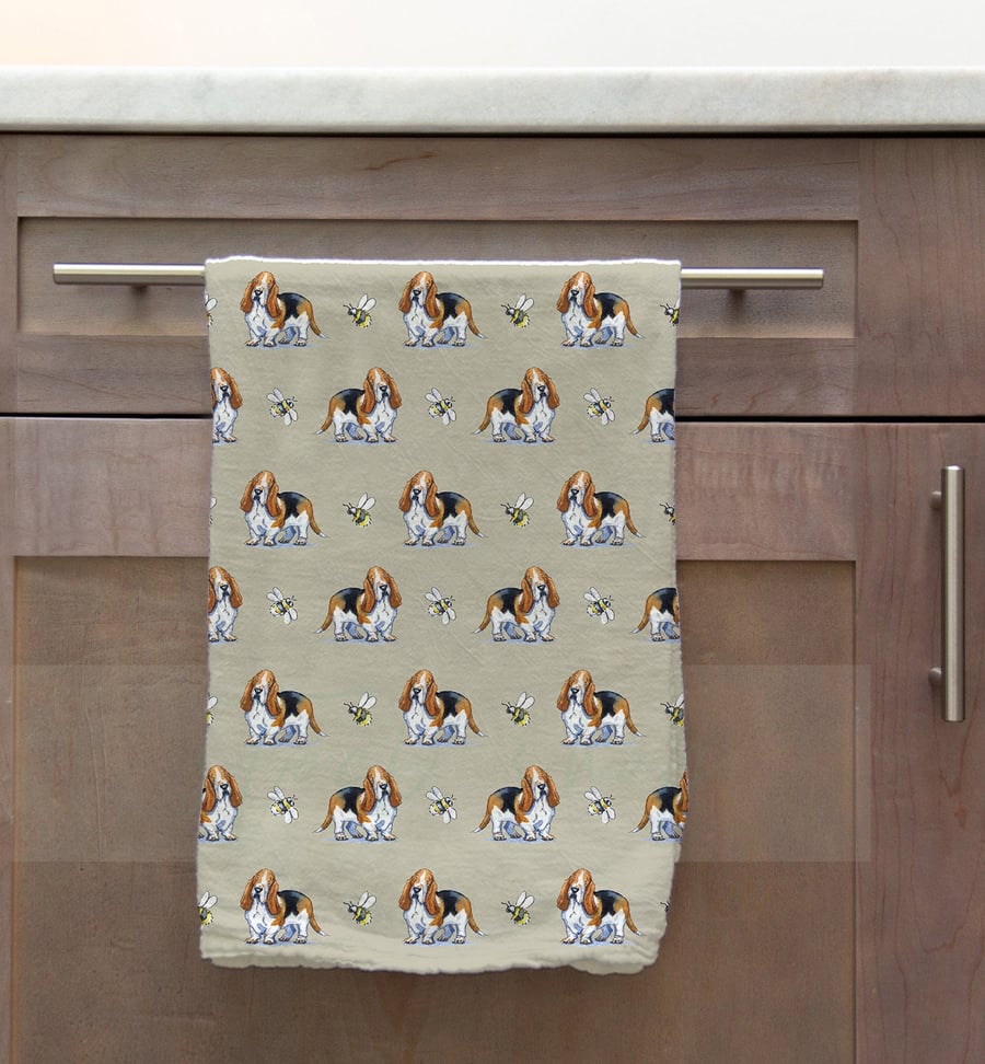 Basset Hound & Bee Tea Towel