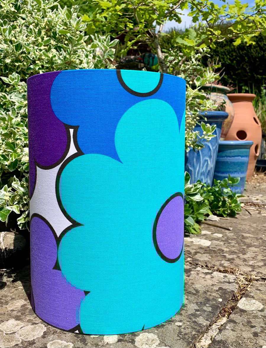 BIG Bold Retro Flower Power Lampshade in  Blue Purple Turquoise Vintage Fabric