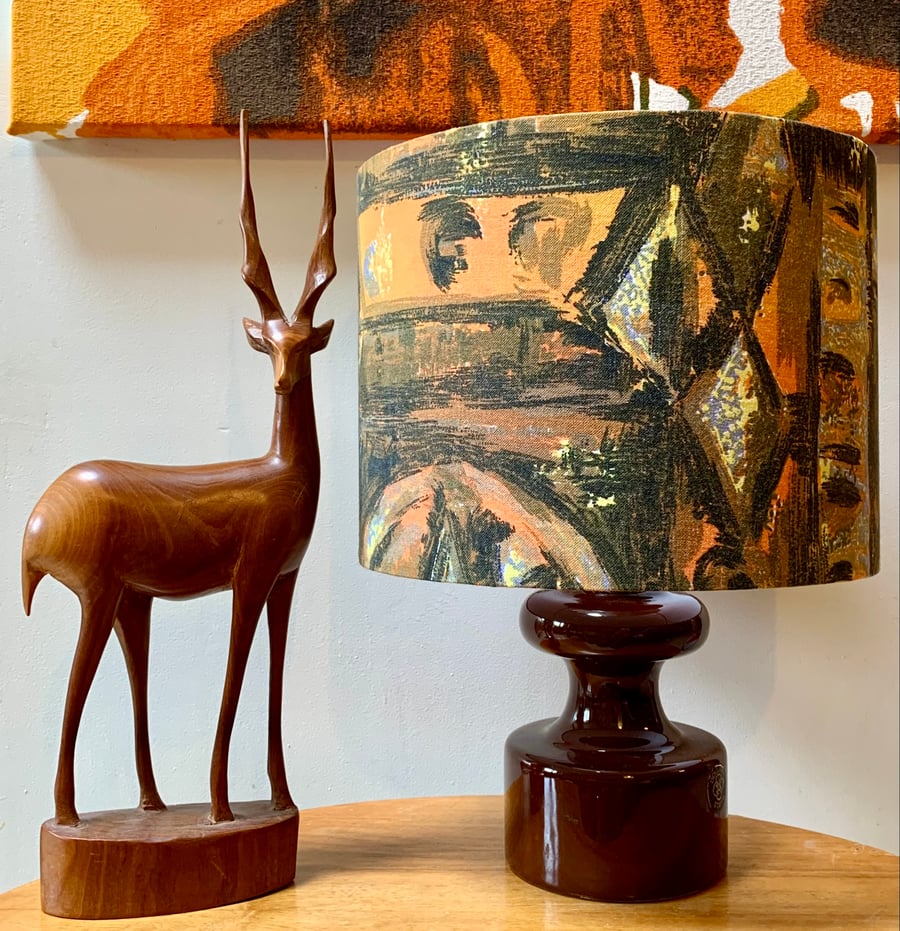 Autumn Tones Indiana Red Orange Yellow Abstract  VIntage fabric Lampshade