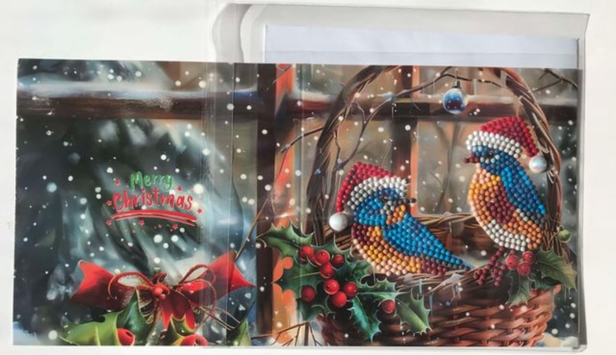 2 Blue Birds Christmas Diamond Art Card