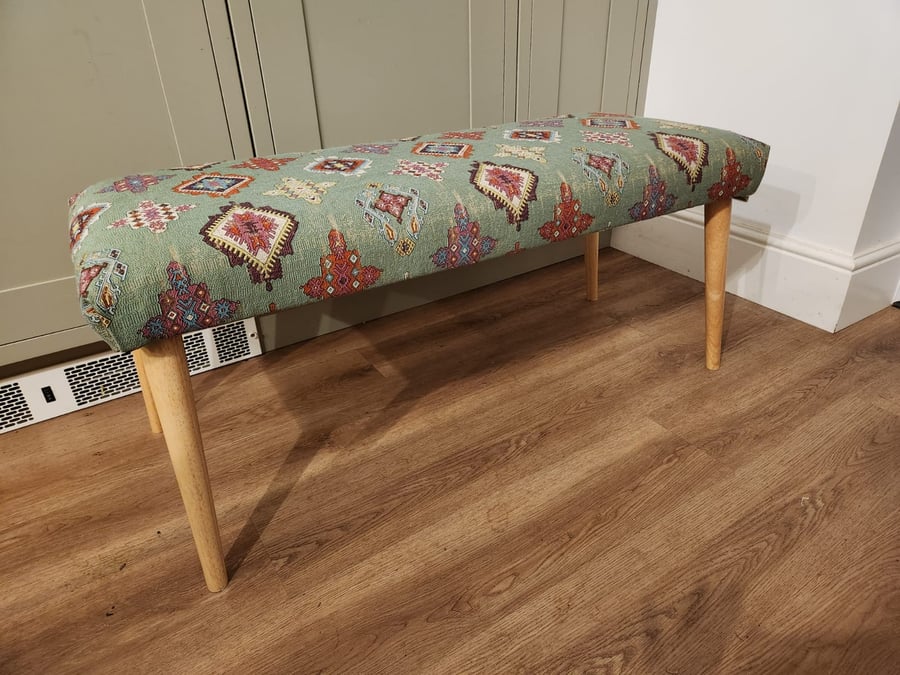 Square Footstool, Upholstered Coffee Table, in Clarke and Clarke Konya in Basil