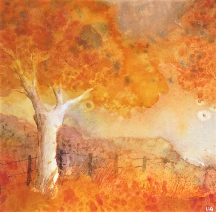 Country lane in autumn original watercolour painting