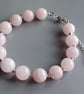 Rose Quartz Beaded Bracelet, Rhodium Plated Stainless Steel, Adjustable Chain - Image 3