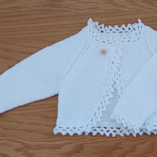 Hand Knitted And Crochet Pure White Cardigan For 3 - 6 Months (J57)