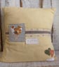 Handmade Patchwork Cushion, Rustic Cottage Decor Pillow, Heart Appliqué Cushion