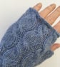 Alpaca Fingerless Gloves Wrist Warmers Light Blue - Image 5
