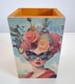 Decoupage Wooden Pen Pot, Vintage Woman Portrait & Butterfly Desk Organiser - Image 9