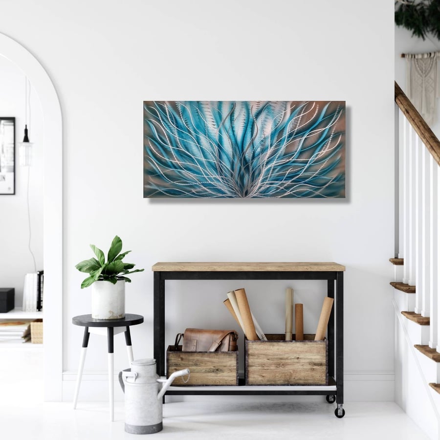 Teal Metal Wall Art, Silver Metal Wall Art, Modern Art, W