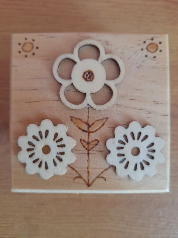 Handmade Wooden Jewelry Box: Laser Cut Flower Keepsake Box.