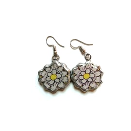 Retro Yellow and White whimsical Statement Flower Earrings by EllyMental