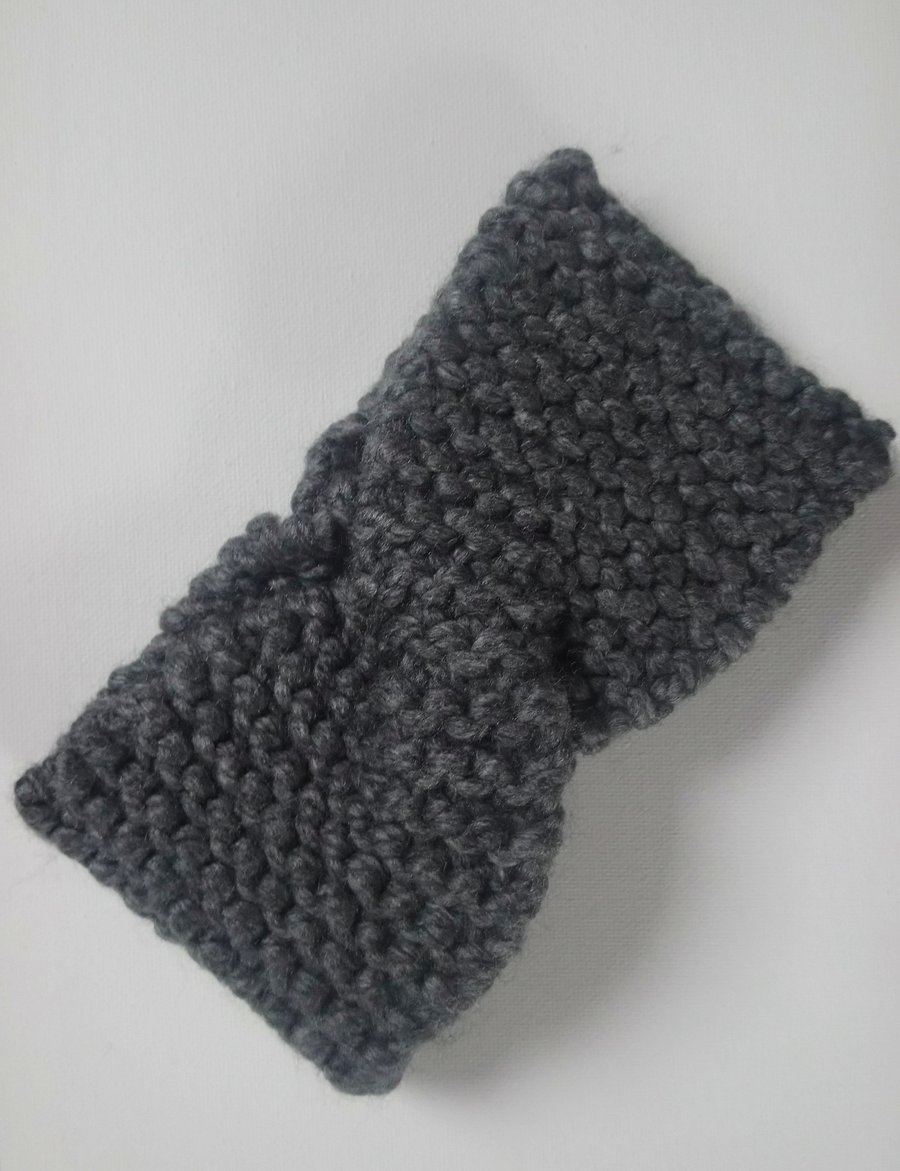 Hand knitted grey headband 
