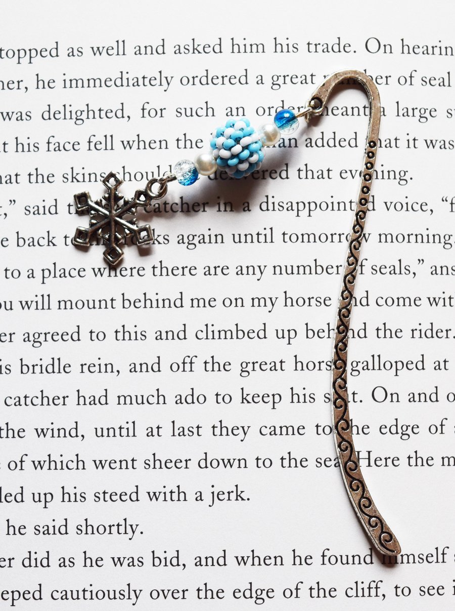 Snowflake Charm Beaded Metal Shepherd's Hook Bookmark