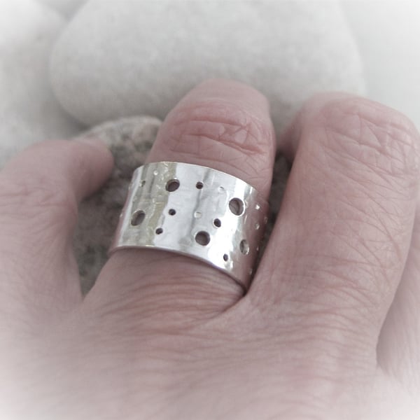 Adjustable wide sterling silver ring