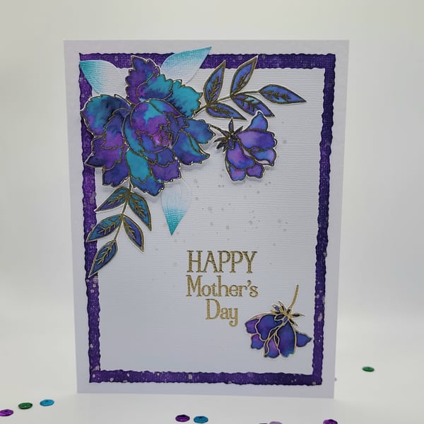 Mother's Day Greeting Card - Peony, 3D, layered, watercoloured