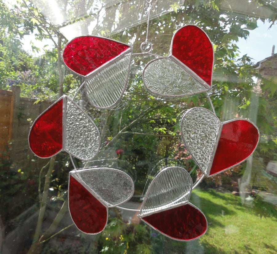 Stained Glass Circle of Hearts Suncatcher  